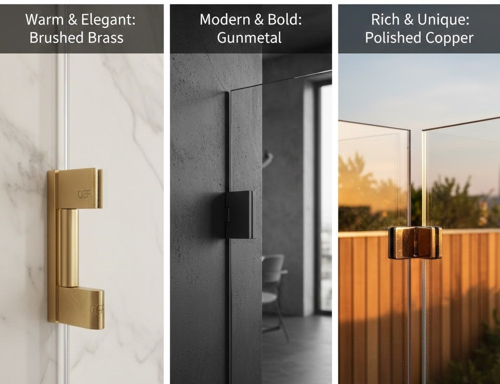 Understanding Finishes: Brass, Gunmetal & Copper in Glass Hardware