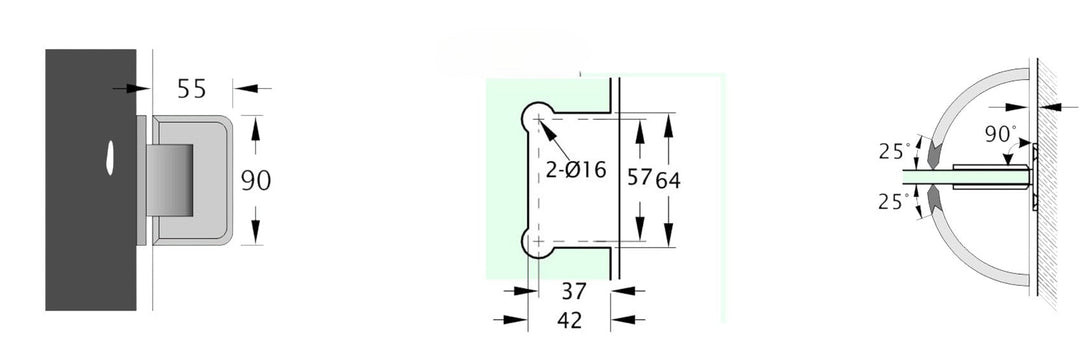 Adjustable Full Plate Wall To Glass 90° Hinge with NO Cover