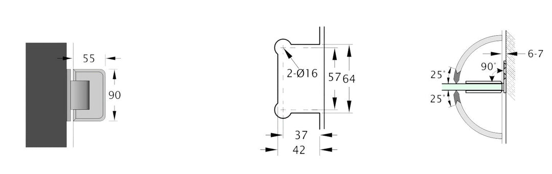 Adjustable Offset Plate Wall To Glass 90° Hinge with NO Cover
