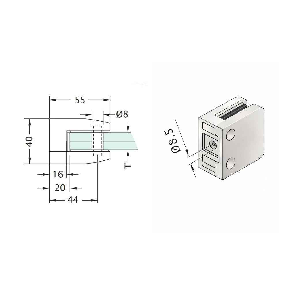 Heavy duty glass clamp   satin nickel