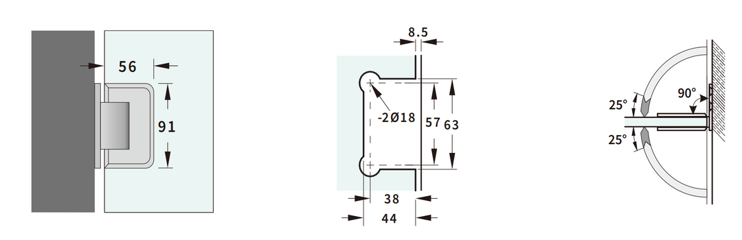 York Bevelled Offset Plate Wall To Glass 90° Shower Hinge