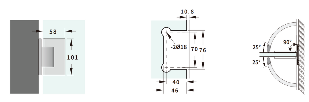 Valencia Heavy Duty Full Plate Wall To Glass 90° Shower Hinge