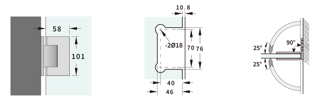 Valencia Heavy Duty Offset Plate Wall To Glass 90° Shower Hinge