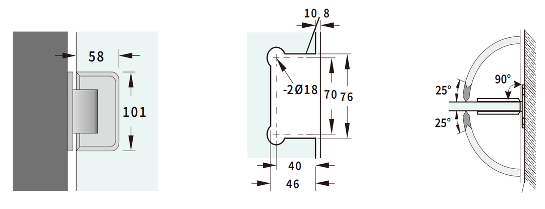 Heavy Duty Full Plate Wall To Glass 90° (SH-031HB)