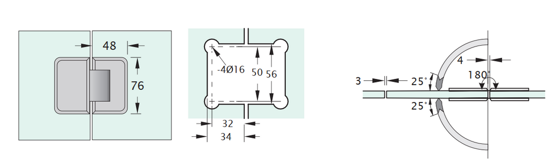Small Square Glass To Glass 180°