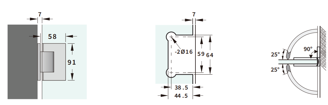 Adjustable Offset Plate Wall To Glass 90° Hinge with Cover