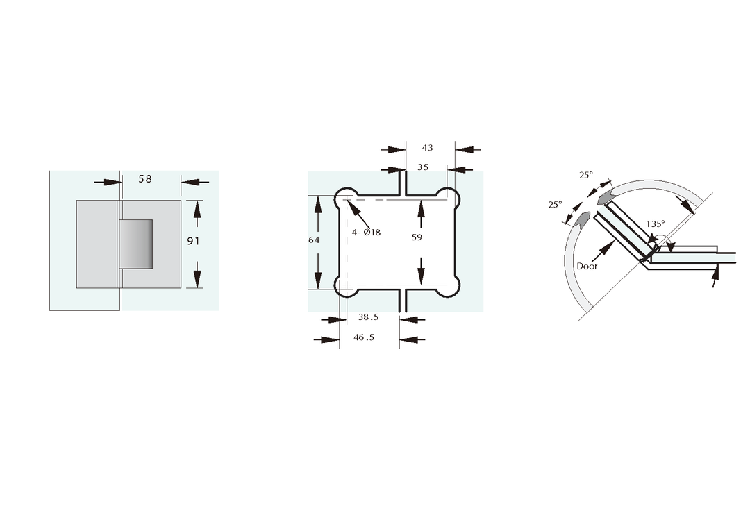 Adjustable Glass To Glass 135° Hinge with Cover Plate