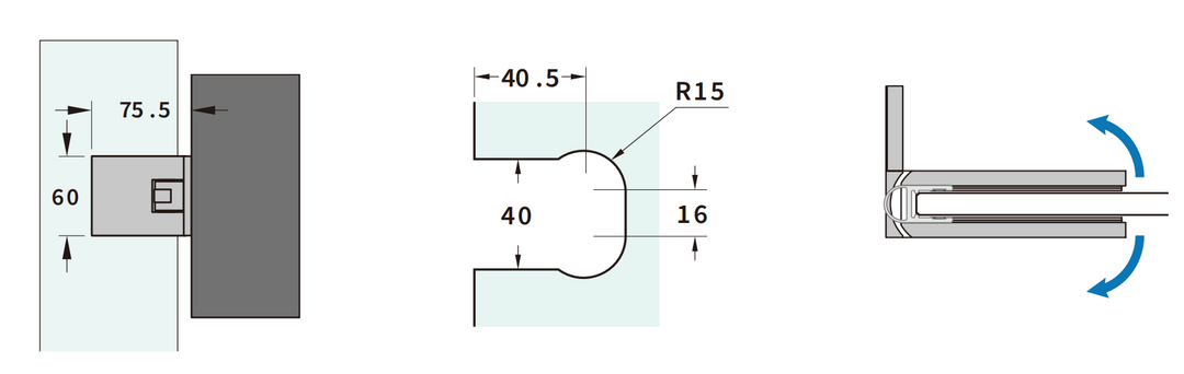 Adjustable Offset Plate Wall To Glass 90° Hinge with Cover