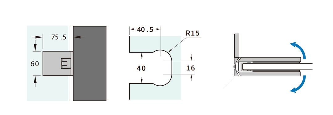 Adjustable Offset Plate Wall To Glass 90° Hinge with Cover