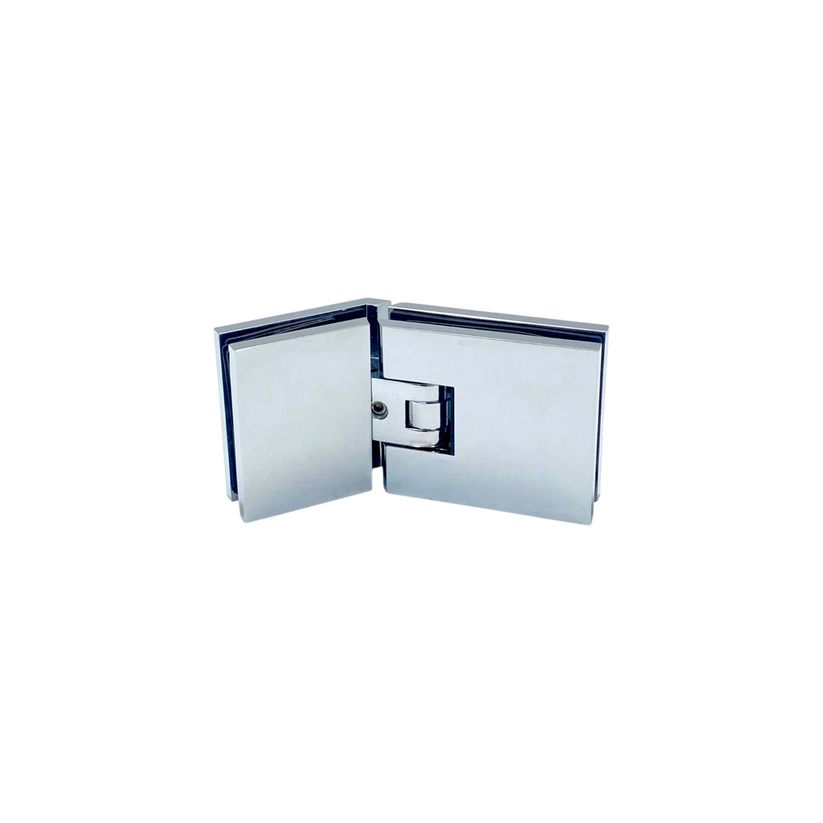 Adjustable glass to glass 135° hinge with cover plate  